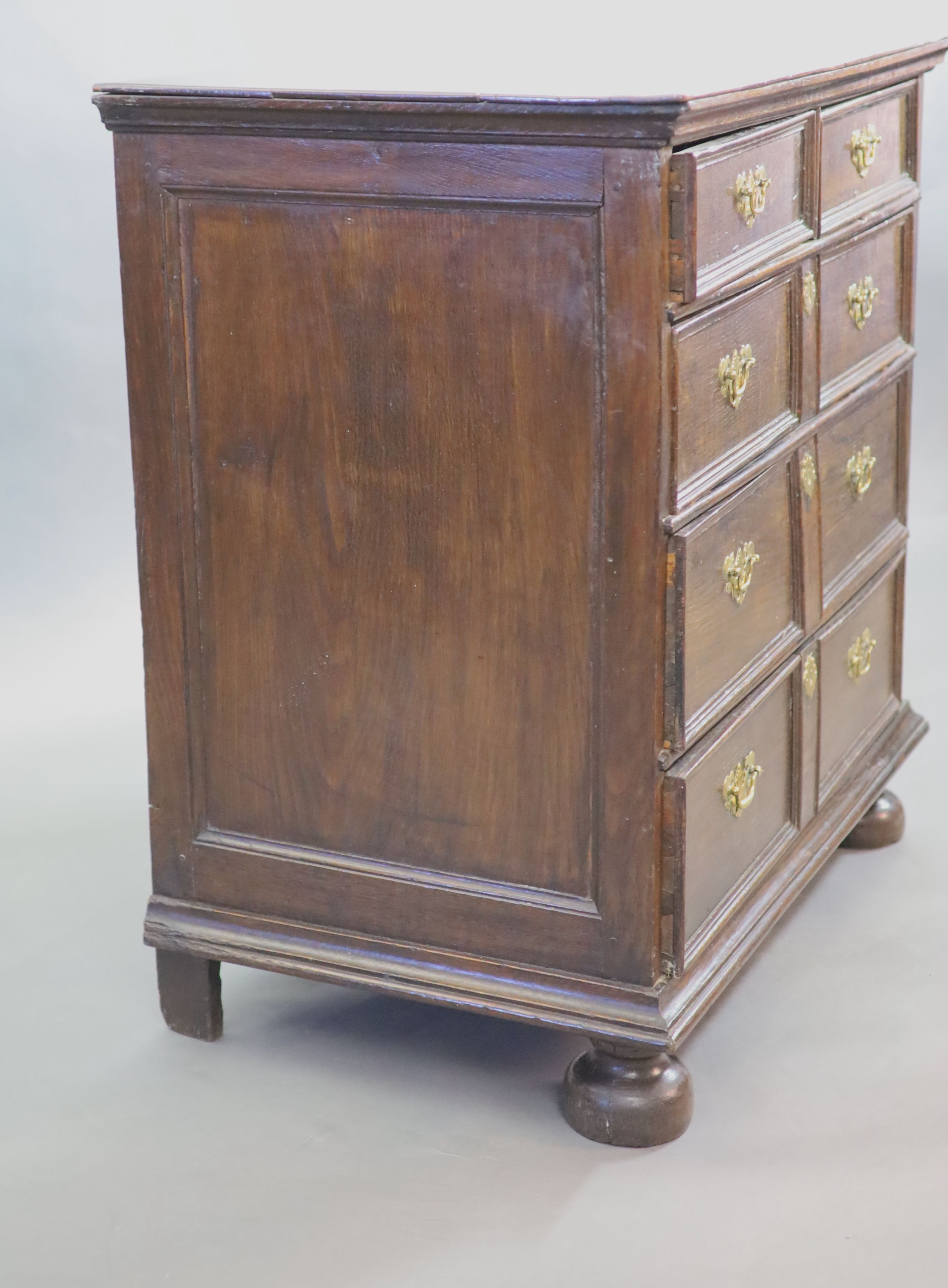 A late 17th century oak chest, W.93cm D.55cm H.95cm